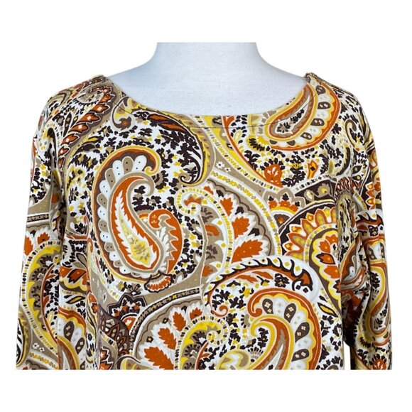 Jones New York Signature Woman 3/4 Sleeve Brown Paisley Pullover Shoulder Zip 2X - Picture 2 of 10